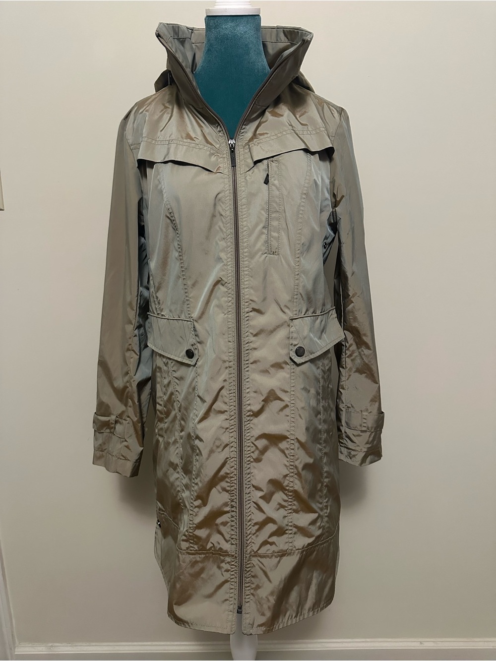 Cole Haan Taupe Hooded Trench Coat